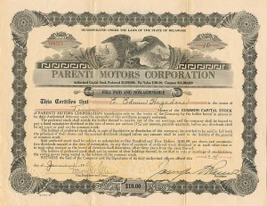 Parenti Motors Corporation - Stock Certificate